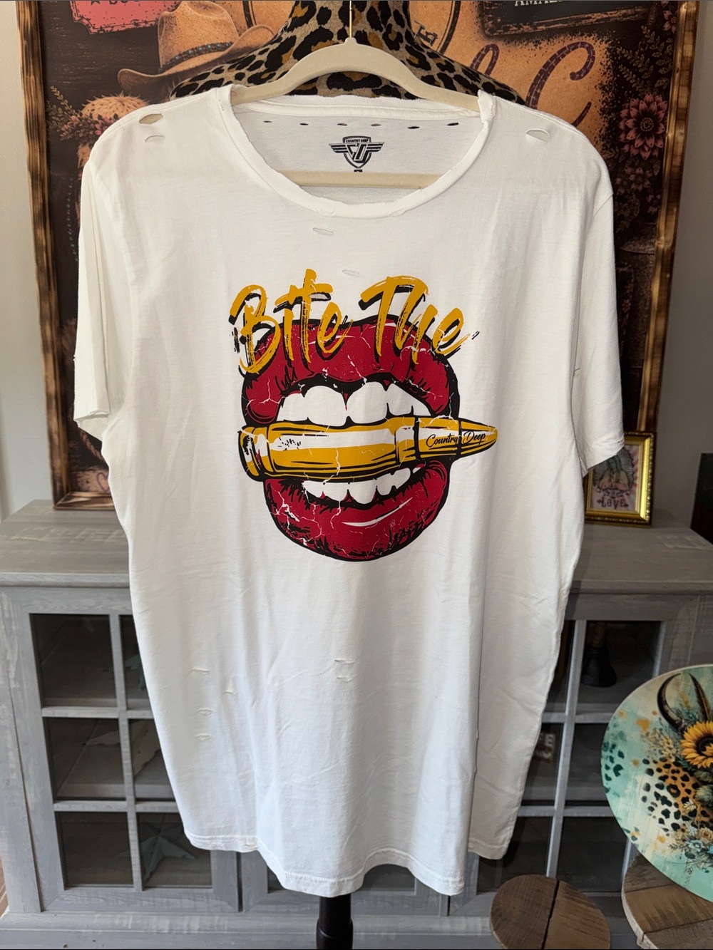 Country Deep  Bite The Bullet Tee with Rips Size XL